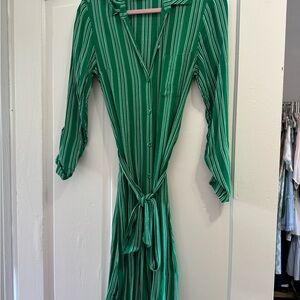 Maeve dress. Beautiful color green with white stripes. So comfy on too!
